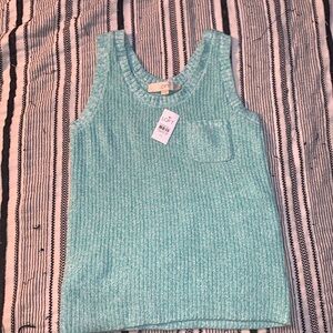 NWT Loft greenish/blue and white knit sweater tank with pocket women’s size xs